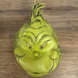 Grinch Latex Halloween Mask With Hair Details Adult Size Green & Yellow Humorous
